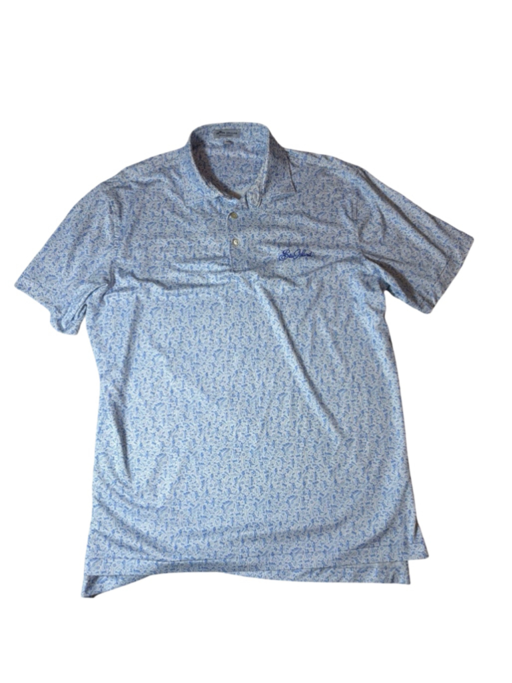 Peter Millar Summer Comfort Sea Island Polo Mens M Blue Baseball Print Golf